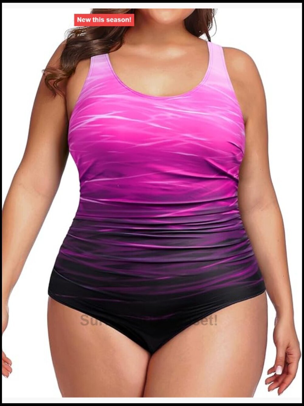 Plus Size One Piece Swimsuit Athletic Tummy Control Ruched U-Back